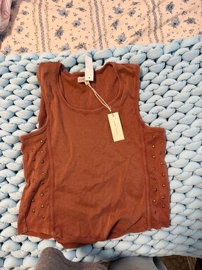 Buckle Rust Brown Stud-Trim Sleeveless Tank